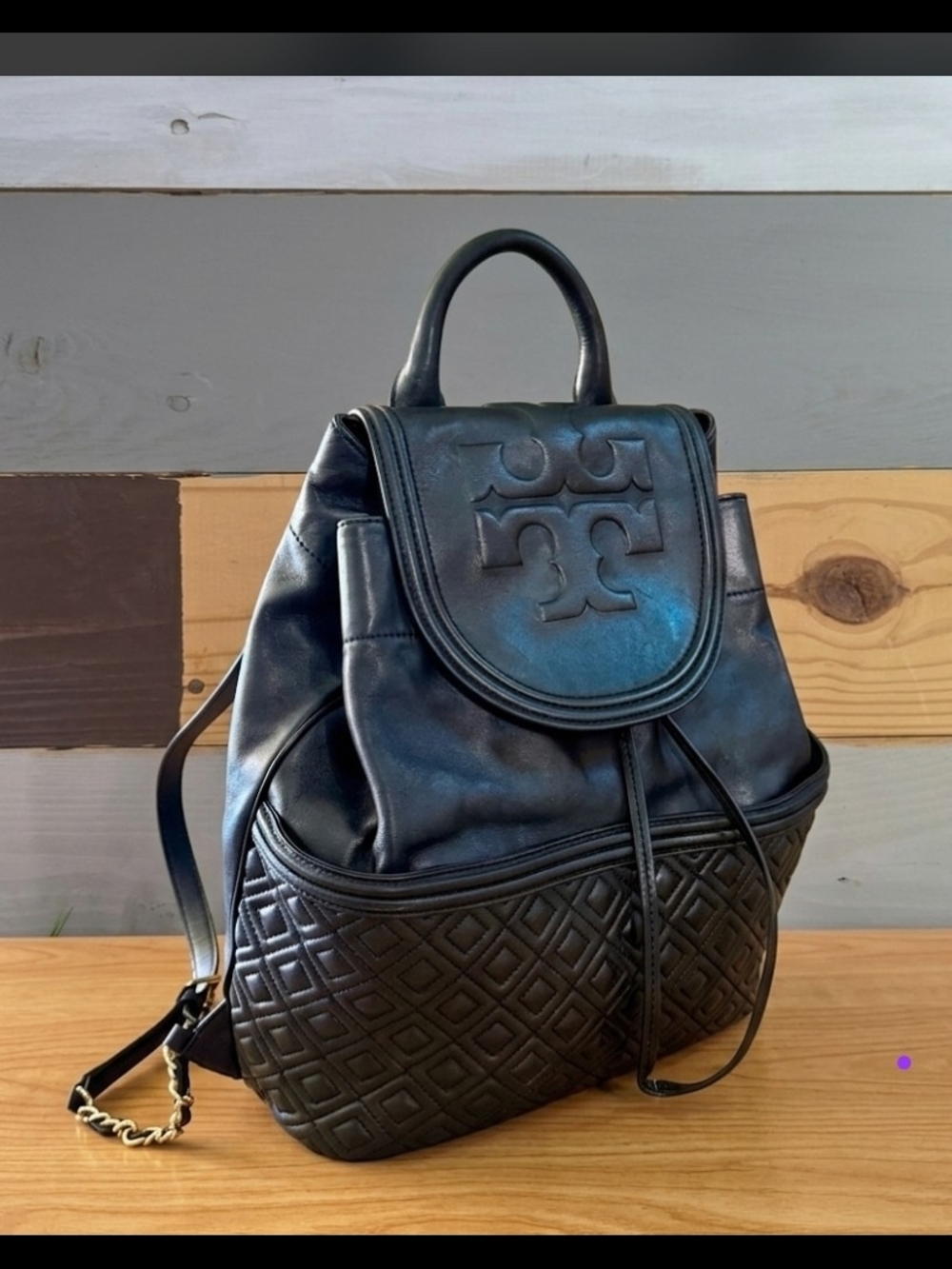 Tory Burch Black Quilted Leather Backpack
